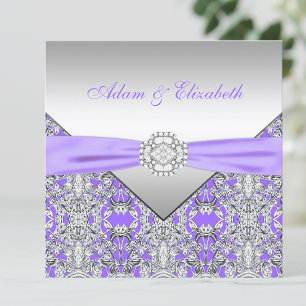 Convite Casamento de Renda Lavanda Roxa e Prata Elegante
