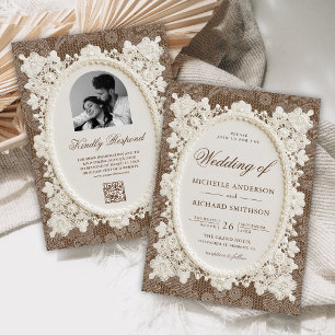 Convite Casamento de Renda Marfim Marrom Dinheiro Antigo V