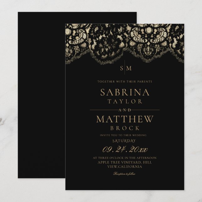 Convite Casamento de Renda Moderno e Elegante  (Frente/Verso)