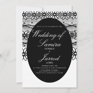 Convite Casamento de Renda Preta + Branca Desenhada à Mão 