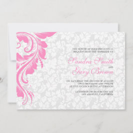 Convite Casamento de renda rosa com Damascos Brancos Elega