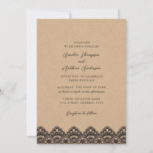 Convite Casamento de Renda Vintage Kraft Rústico