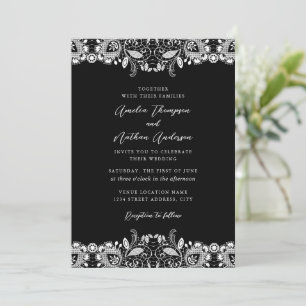 Convite Casamento de renda vintage preto e branco
