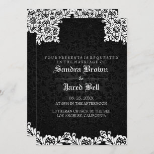Convite Casamento de rendas brancas Black Damask
