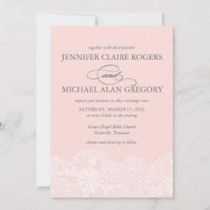 Convite Casamento de rendas da vindima rosa-pincel elegant