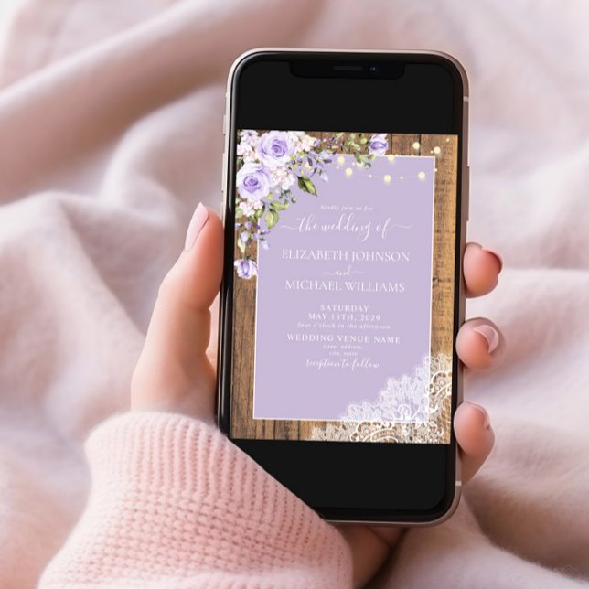 Convite Casamento de rendas de madeira rustica com Lavanda (Criador carregado)