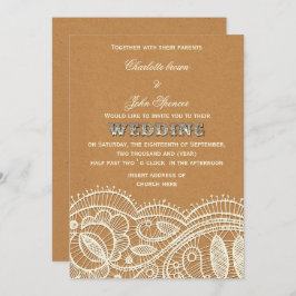 Convite Casamento de rendas e papel Kraft
