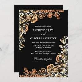 Convite Casamento de rendas lacrimogêneas negro e Rosa Dou