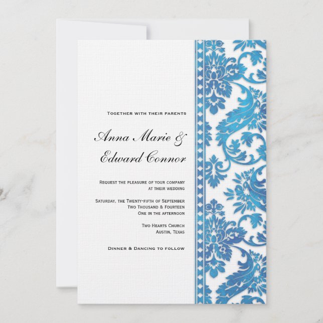 Convite Casamento de rendas Vintage Damask (Frente)