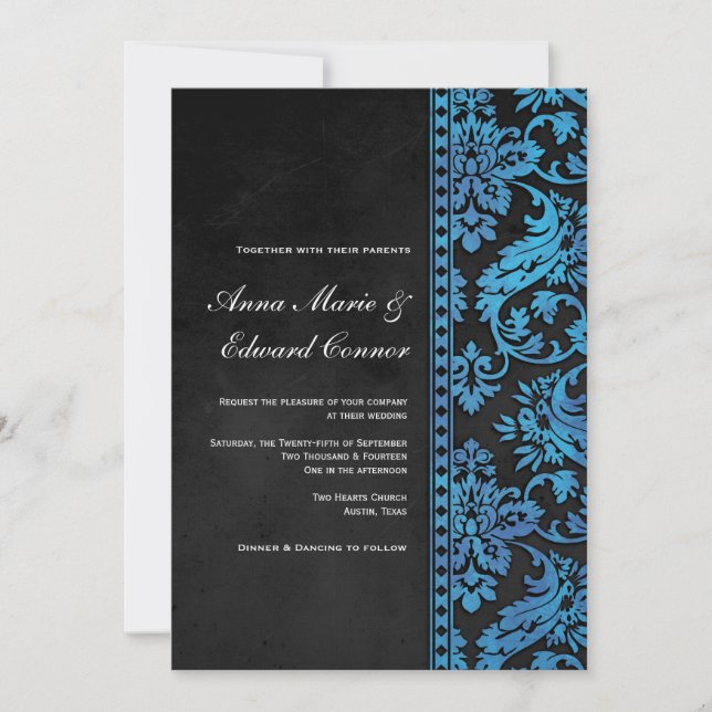 Convite Casamento de rendas Vintage Damask (Frente)