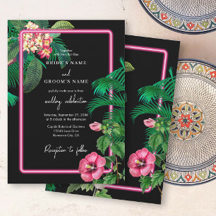 Convite Casamento de Retros Tropicais Neon Pink