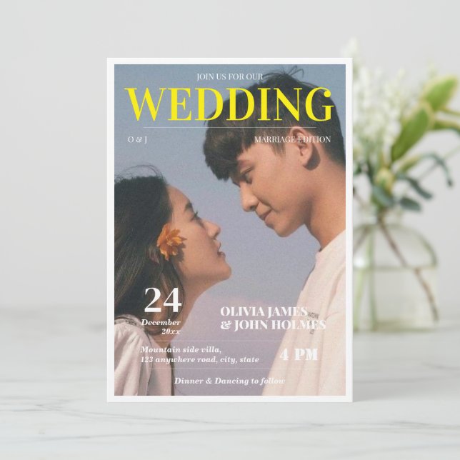 Convite Casamento de revista fotográfica personalizada (Em pé/Frente)