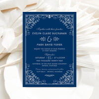Casamento de Rolo Ornate Azul Marinho e Branco