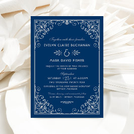 Convite Casamento de Rolo Ornate Azul Marinho e Branco