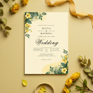 Convite Casamento de Romance Botânico Amarelo