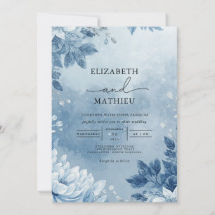 Convite Casamento De Romance Botânico Eetal Blue