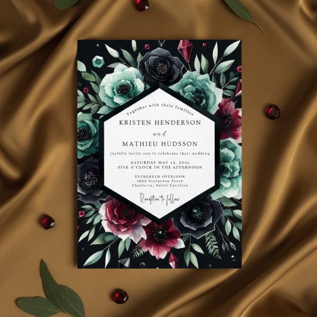 Convite Casamento de Romance Floral Azul Turquesa Intenso (Criador carregado)
