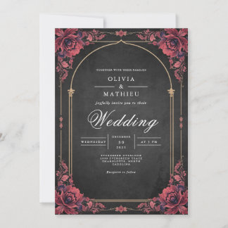 Convite Casamento de Romance Floral com Arch Crimson