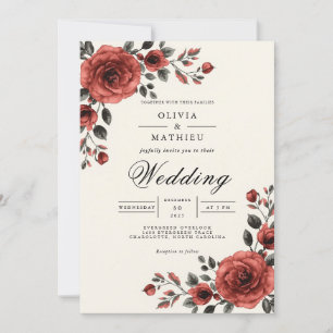 Convite Casamento de Romance Floral de Sangue Vermelho Pro