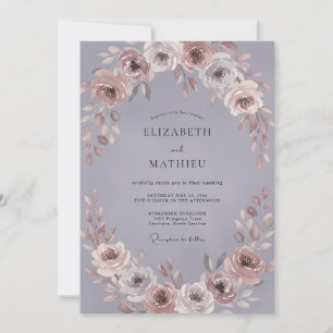 Convite Casamento de Romance Floral em Flor Mauve