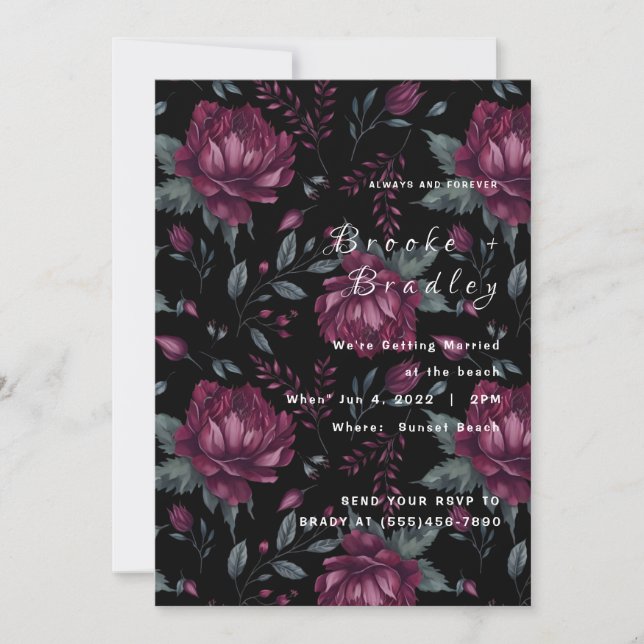 Convite Casamento de Romance Floral Escuro (Frente)