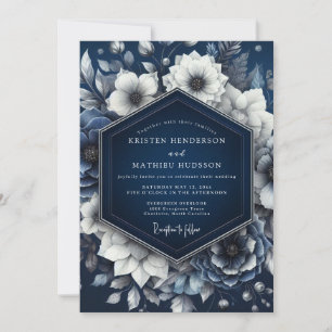 Convite Casamento de Romance Floral Opulento Naval