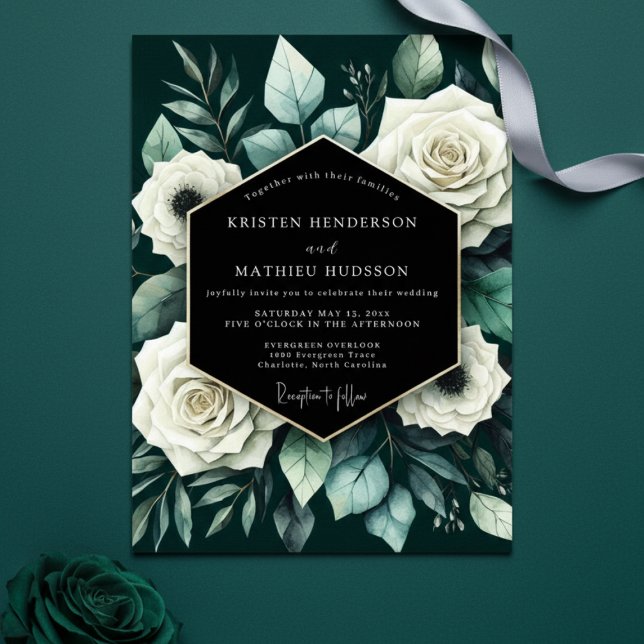 Convite Casamento de Romance Floral Verde Profundo (Criador carregado)