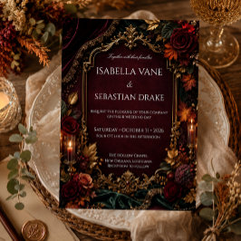 Convite Casamento de Romance Sombrio Burgundy & Gold