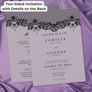 Convite Casamento de Romance Sombrio Roxo com Renda Preta