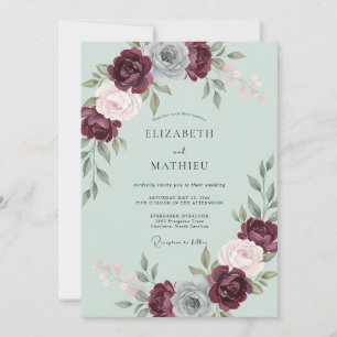 Convite Casamento de Rosa Atraente Borgonha