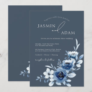 Convite Casamento de Rosa Azul Arranhado Elegante