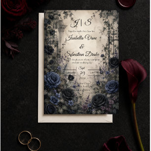 Convite Casamento de Rosa Azul Gótica Mal-humorada