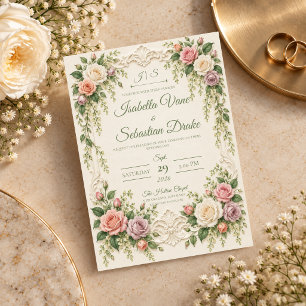 Convite Casamento de Rosa Barroca Elegante com Tom Rosado