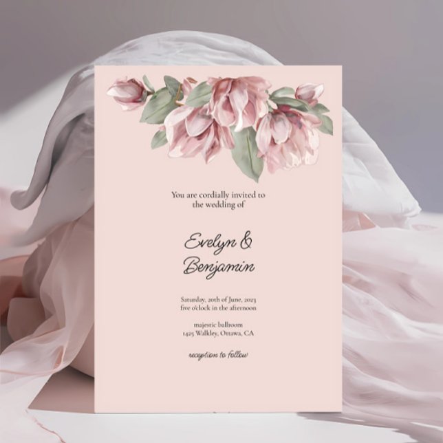 Convite Casamento de Rosa Blush Floral Dusty Elegante (Criador carregado)