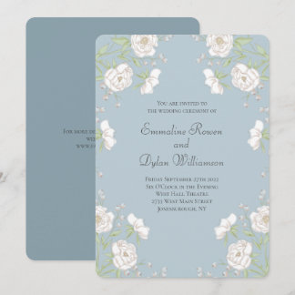 Convite Casamento de Rosa Branca Azul Empoeirada