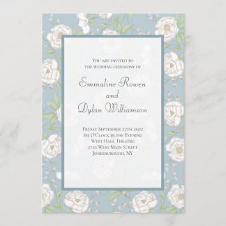 Convite Casamento de Rosa Branca Azul Empoeirada