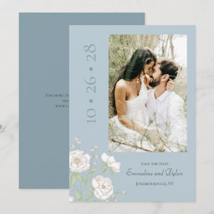 Convite Casamento de Rosa Branca Azul Empoeirado Salve a D
