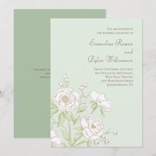 Convite Casamento de Rosa Branca com Verde Salvia