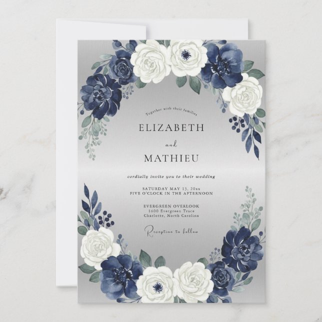 Convite Casamento de Rosa Branca Meia-Noite Florestal (Frente)