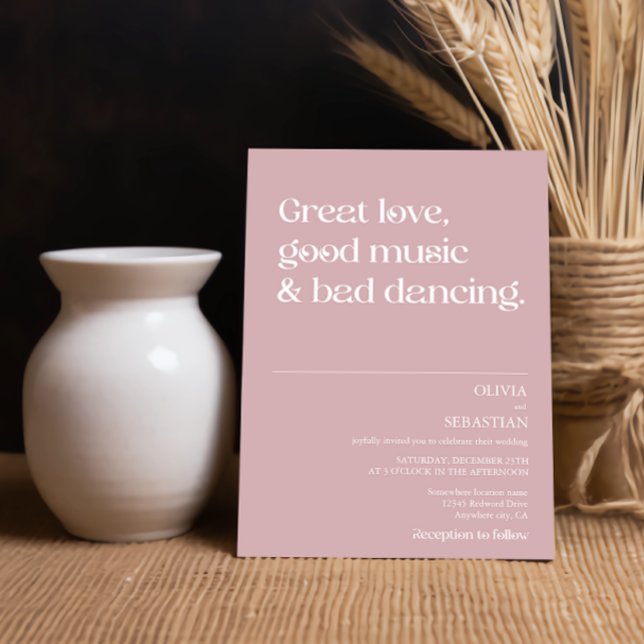 Convite Casamento de Rosa com pografia mínima moderna e en (Criador carregado)