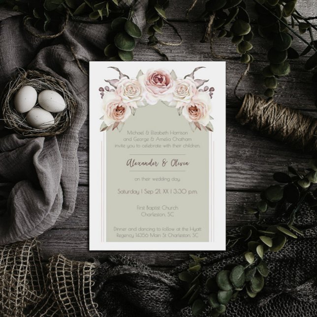 Convite Casamento de Rosa da Boêmia (Bohemian Rose Arch Wedding Invitation)