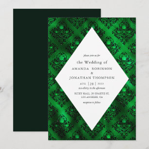 Convite Casamento de Rosa Damasko Verde Esmeralda e Preto 