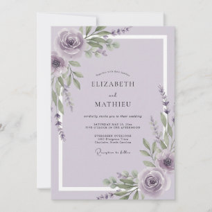 Convite Casamento de Rosa de Aguarela Malva