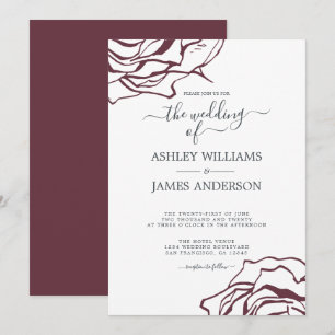 Convite Casamento de Rosa de Borgonha com Script Floral de
