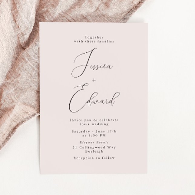 Convite Casamento de Rosa de Dusty Romântico Elegante (Criador carregado)