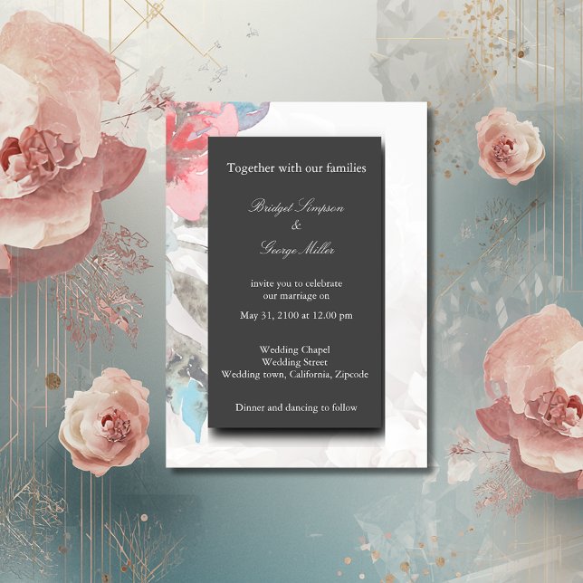 Convite casamento de rosa de flor silvestre floral de onyx (Criador carregado)