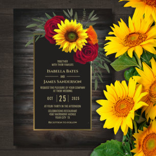 Convite Casamento de Rosa de Girassol de Madeira Rústica