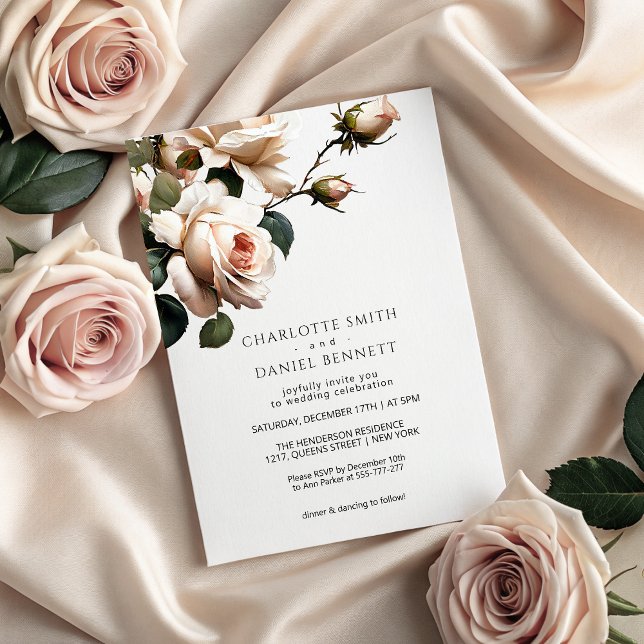 Convite Casamento de Rosa de Óleo de Blush Beige (Gorgeous Blush Beige Oil Rose Wedding Invitation)