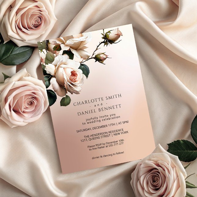 Convite Casamento de Rosa de Óleo de Blush Beige (Gorgeous Blush Beige Oil Rose Wedding Invitation)