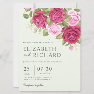 Convite Casamento de Rosa de Pastel Watercolor Floral